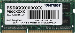 Patriot DDR3 SODIMM 4GB 1600MHz CL11 (PSD34G16002S) hinta ja tiedot | Muisti (RAM) | hobbyhall.fi