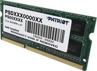 Patriot DDR3 SODIMM 4GB 1600MHz CL11 (PSD34G16002S) hinta ja tiedot | Muisti (RAM) | hobbyhall.fi