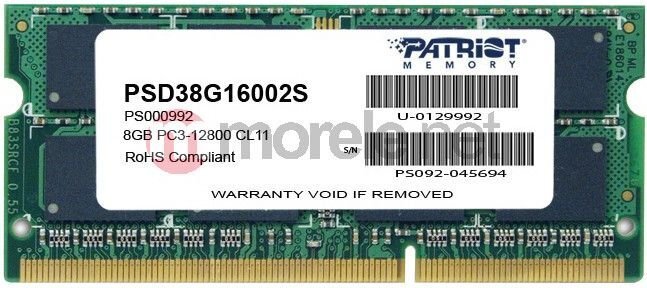 Patriot DDR3 SODIMM 8GB 1600MHz CL11 (PSD38G16002S) hinta ja tiedot | Muisti (RAM) | hobbyhall.fi