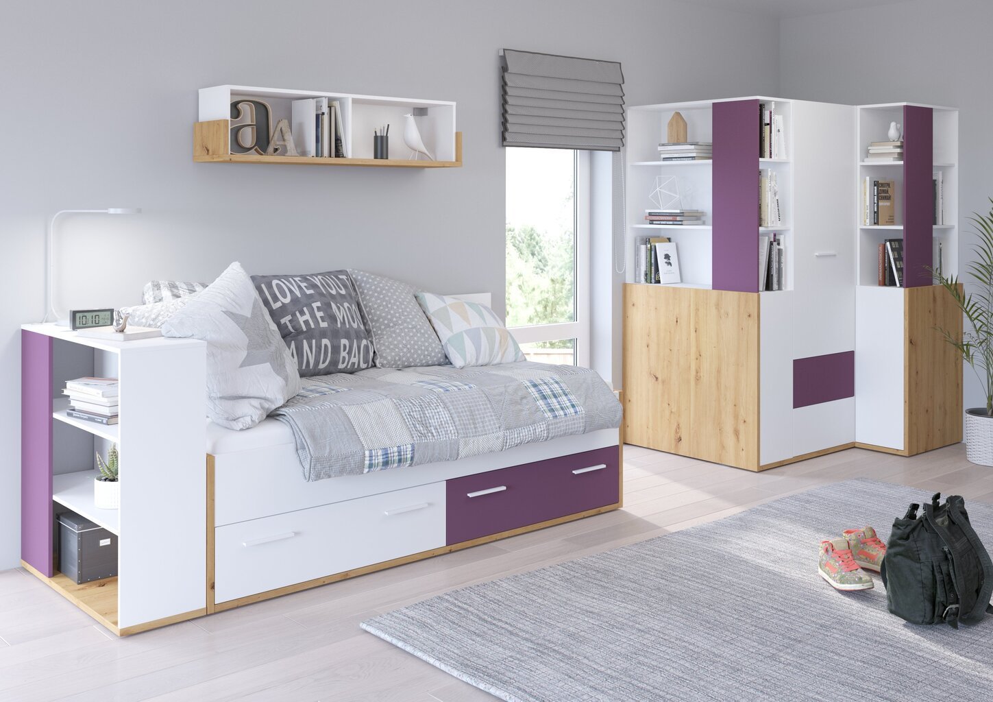 Sänky Meblocross Hey 10, 90 x 200 cm, valkoinen/violetti hinta ja tiedot | Lastensängyt | hobbyhall.fi