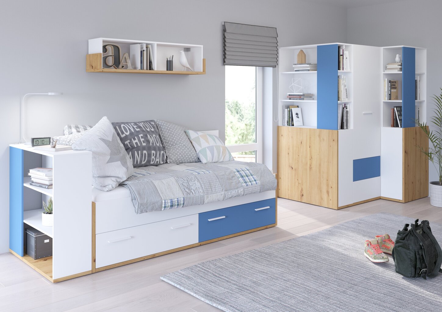 Sänky Meblocross Hey 10, 90 x 200 cm, valkoinen/sininen hinta ja tiedot | Lastensängyt | hobbyhall.fi