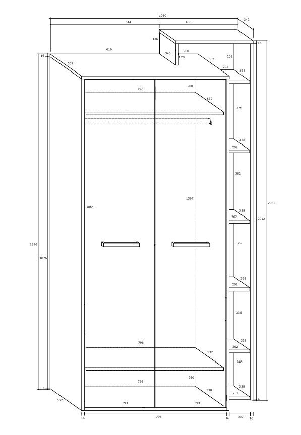 Kaappi Meblocross Rio P2D, tammi/valkoinen hinta ja tiedot | Kaapit | hobbyhall.fi