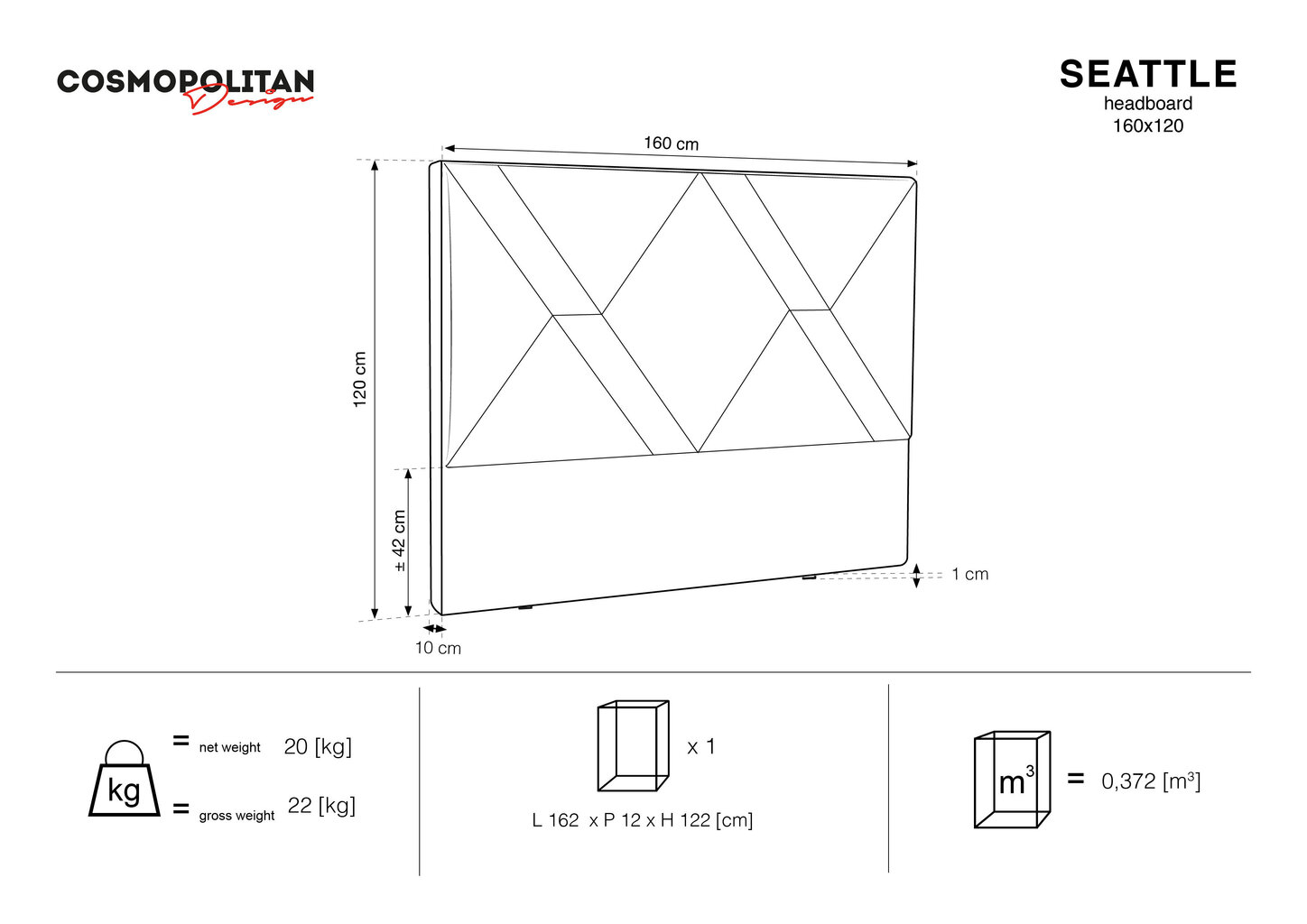 Sängynpääty Cosmopolitan Design Seattle 160 cm, sininen hinta ja tiedot | Sängyt | hobbyhall.fi