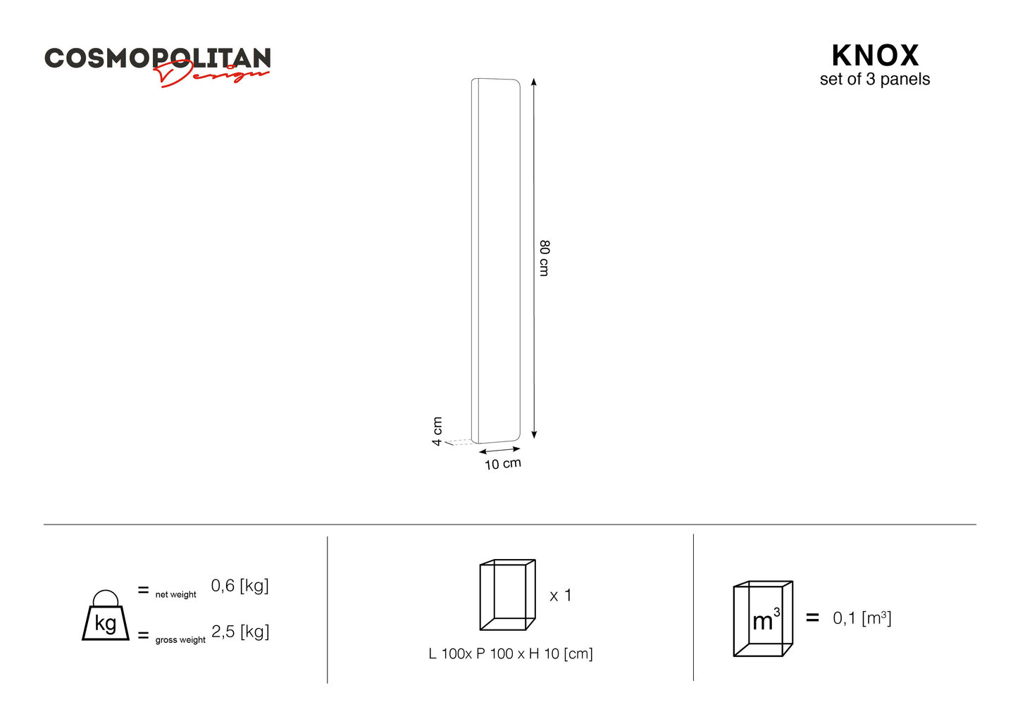 Pehmeät seinäpaneelit, 3 kpl, Cosmopolitan Design Knox L2, valkoinen hinta ja tiedot | Pehmeät seinäpaneelit | hobbyhall.fi