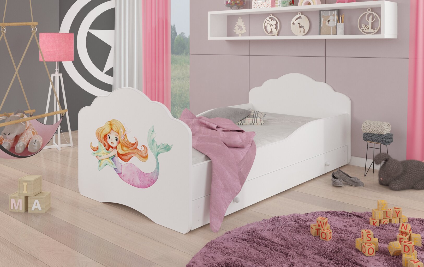 Lasten sänky Casimo Barrier Mermaid with a Star 160x80cm + patja + säilytyslaatikko hinta ja tiedot | Lastensängyt | hobbyhall.fi