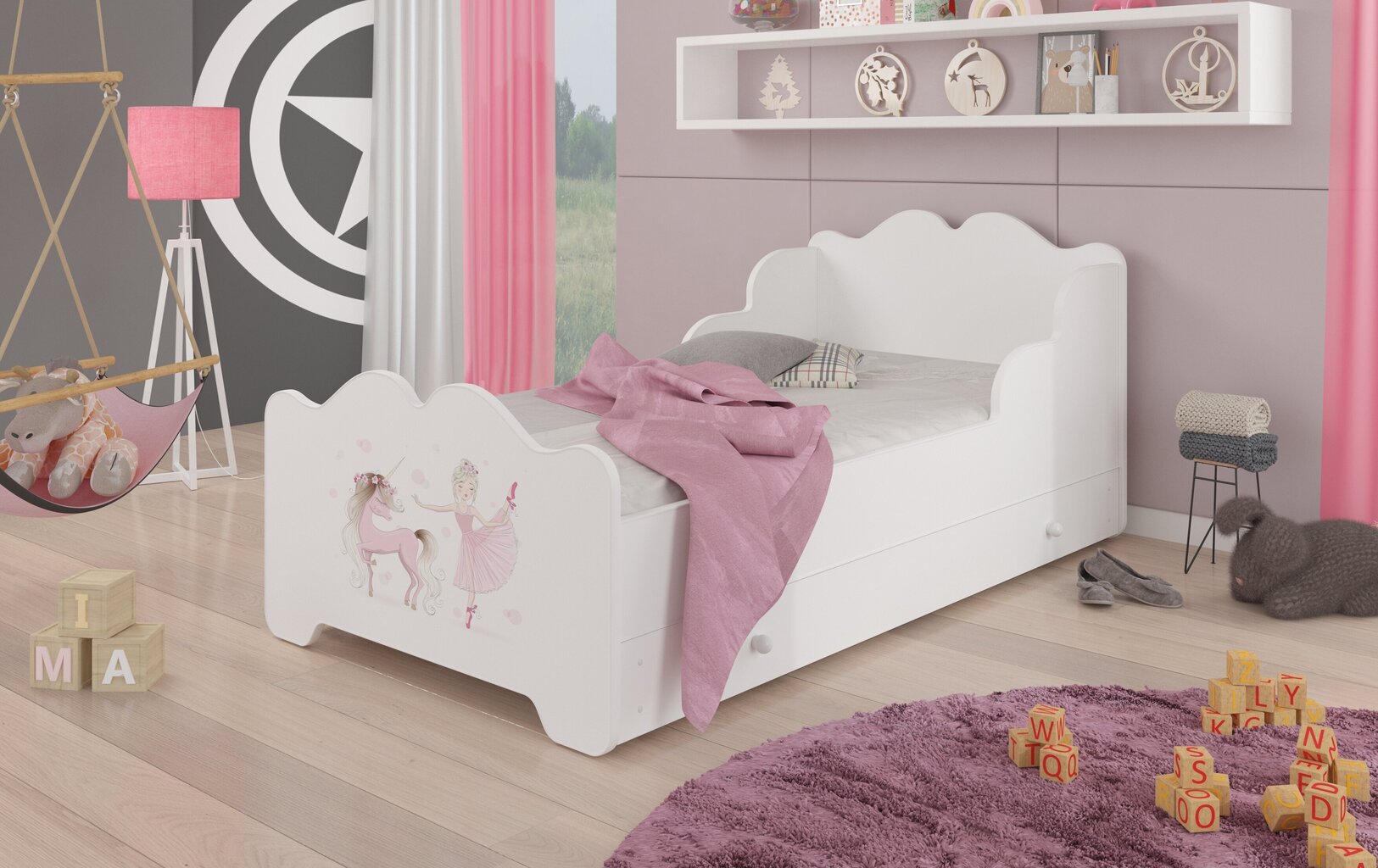 Lastensänky Ximena Ballerina with Unicorn 160x80cm + patja + säilytyslaatikko hinta ja tiedot | Lastensängyt | hobbyhall.fi