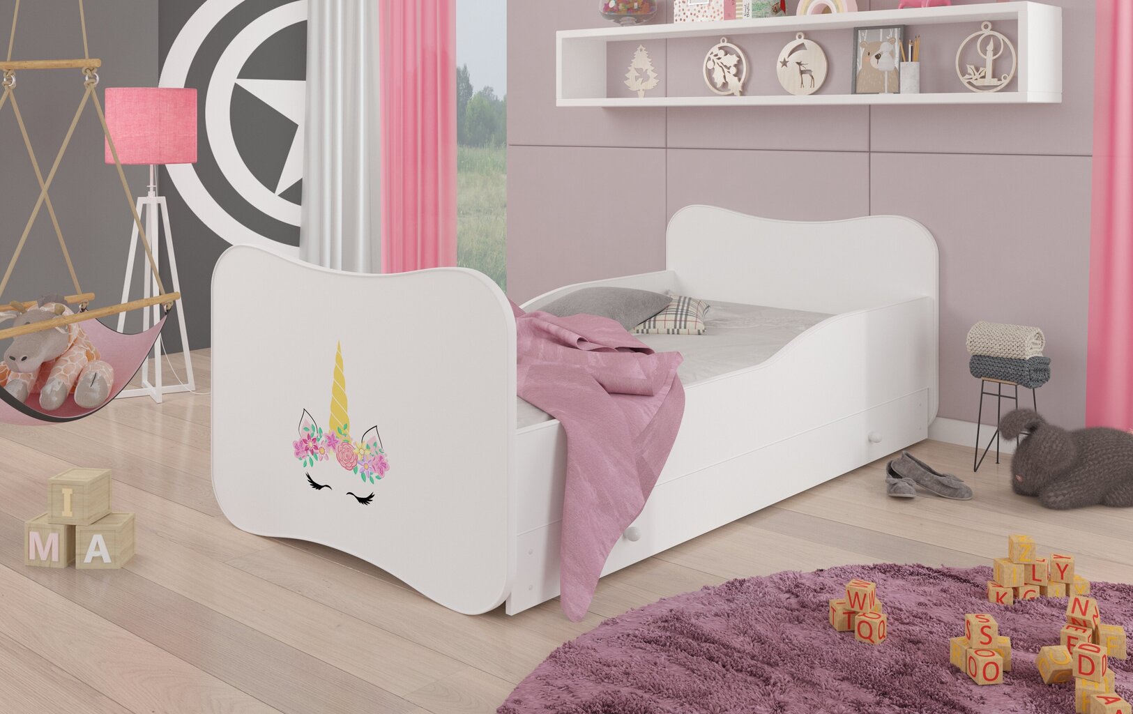 Lasten sänky Gonzalo Unicorn 160x80cm + patja + säilytyslaatikko hinta ja tiedot | Lastensängyt | hobbyhall.fi