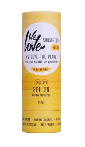 We Love The Planet Luonnollinen aurinkovoidetikku SPF20 50 g hinta ja tiedot | Aurinkovoiteet | hobbyhall.fi