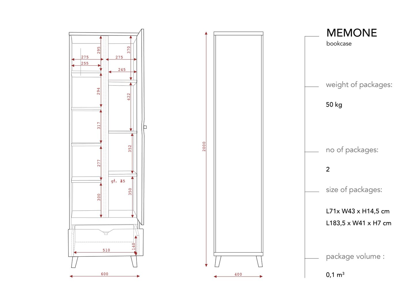 BSL Concept Memone erillinen hylly, 60x40x200 cm, musta hinta ja tiedot | Hyllyt | hobbyhall.fi