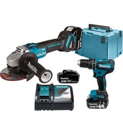 Makita Combokit DLX2334J iskupora + kulmahiomakone (DHP485 + DGA504), 18V 3 X 3.0Ah Li-ion hinta ja tiedot | Akkuporakoneet ja ruuvinvääntimet | hobbyhall.fi