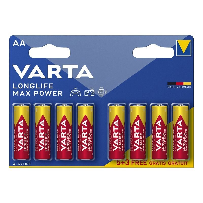 Varta alkalikennot AA Longlife Max Power (8 kpl) hinta ja tiedot | Paristot | hobbyhall.fi