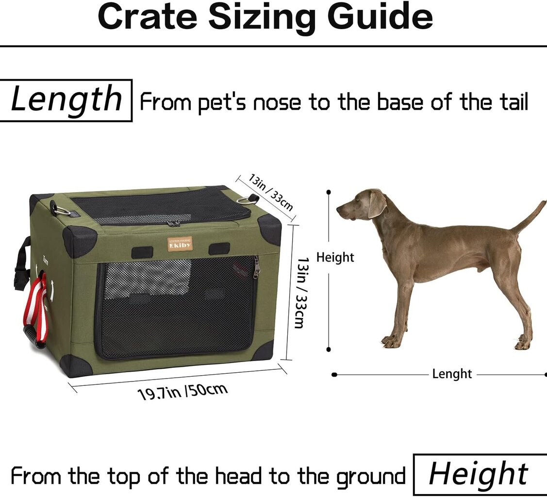 Ekiby kokoontaitettava kantolaukku, pienille/keskikokoisille koirille ja kissoille, 50 x 33 x 33 cm, vihreä hinta ja tiedot | Kuljetushäkit ja kuljetuslaatikot | hobbyhall.fi
