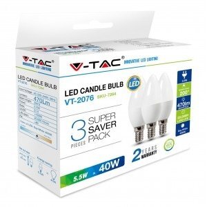 LED-lamppu 3 kpl, E14 kynttilä/5,5W/470lm hinta ja tiedot | Lamput | hobbyhall.fi