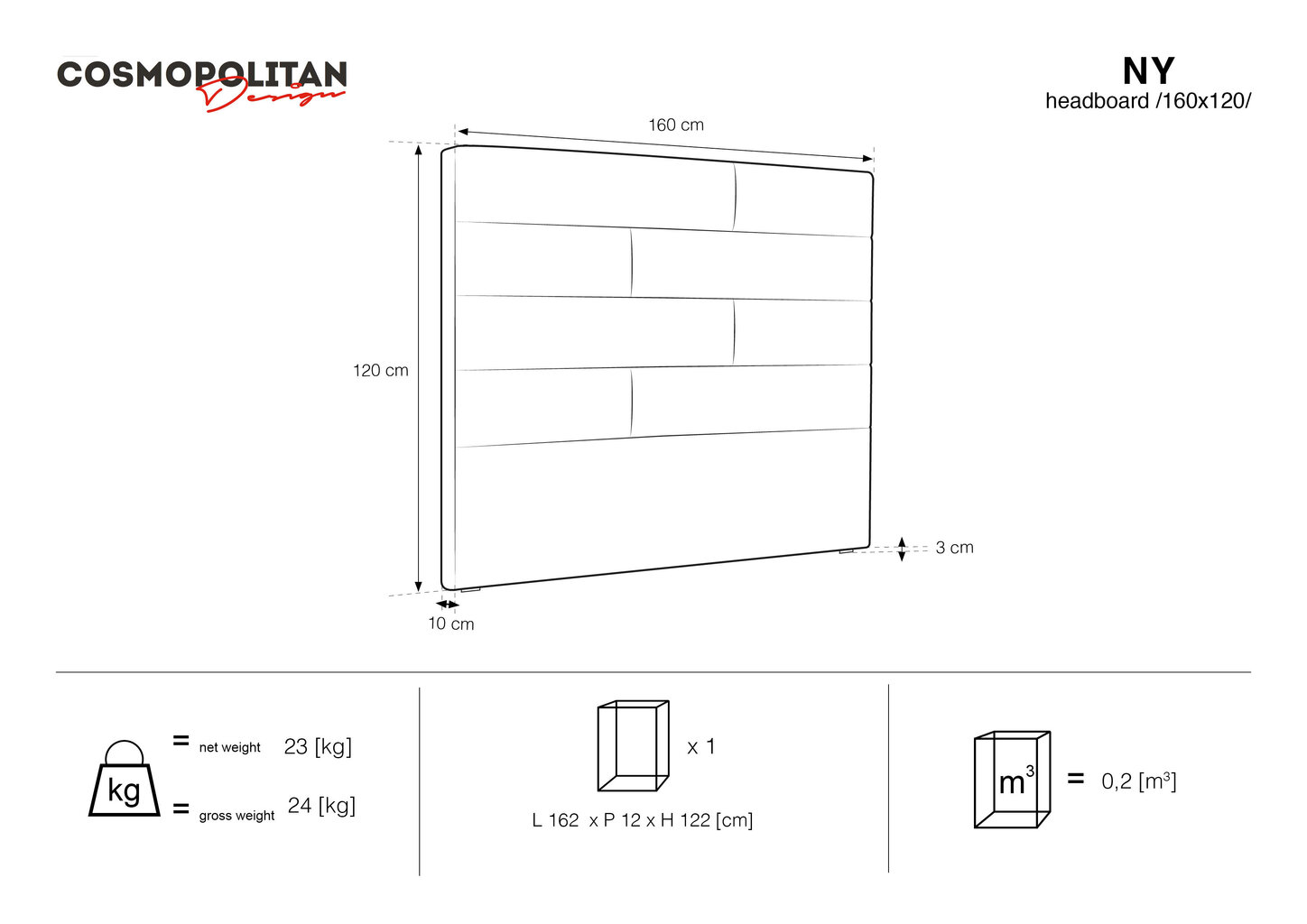 Sängynpääty Cosmopolitan Design Ny 160, musta hinta ja tiedot | Sängyt | hobbyhall.fi