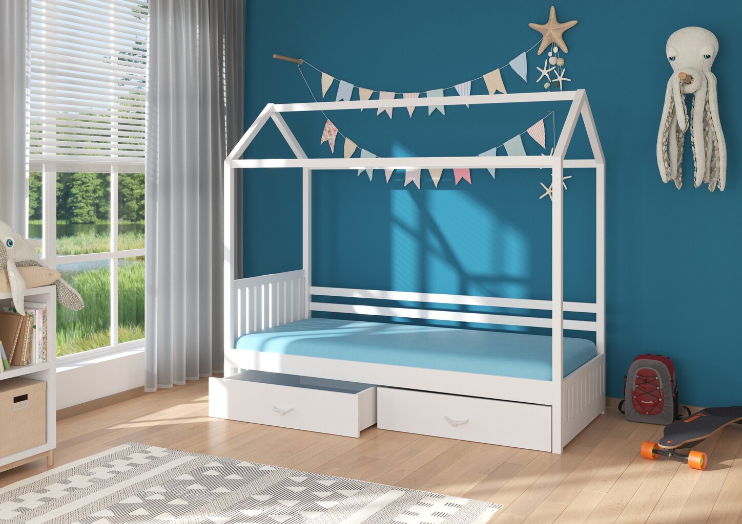 Sänky ADRK Furniture Rose 90x200 cm katoksella, valkoinen/vaaleanpunainen hinta ja tiedot | Lastensängyt | hobbyhall.fi