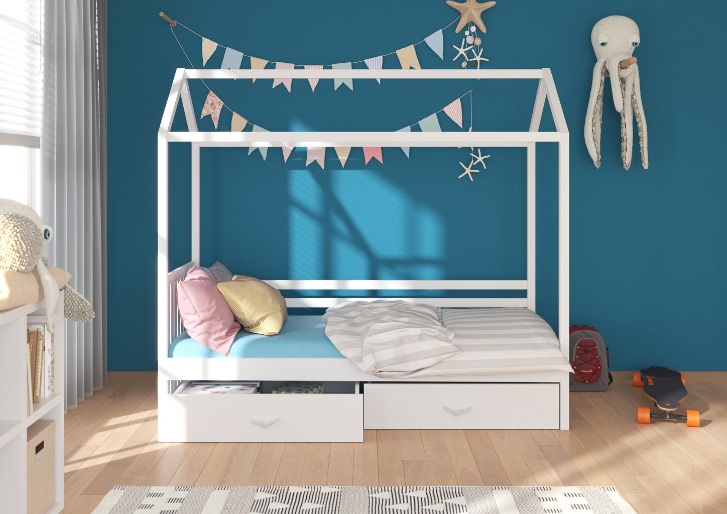 Sänky ADRK Furniture Rose 90x200 cm katoksella, valkoinen/vaaleanpunainen hinta ja tiedot | Lastensängyt | hobbyhall.fi