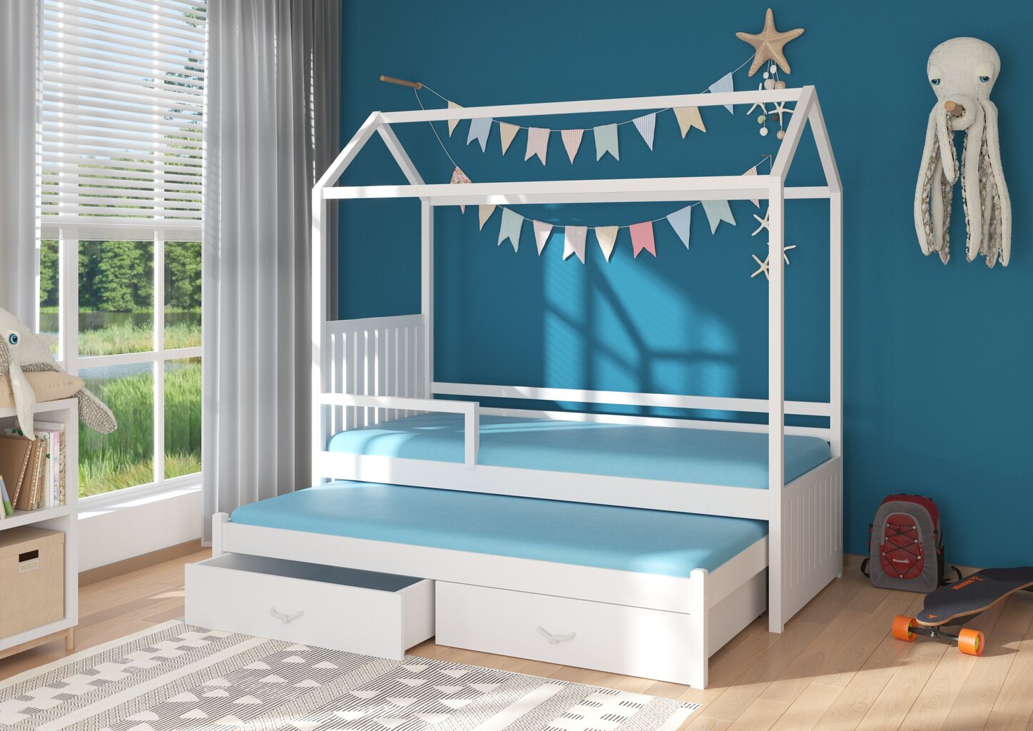 Sänky ADRK Furniture Jonasek sivusuojalla 80x180cm, valkoinen hinta ja tiedot | Lastensängyt | hobbyhall.fi