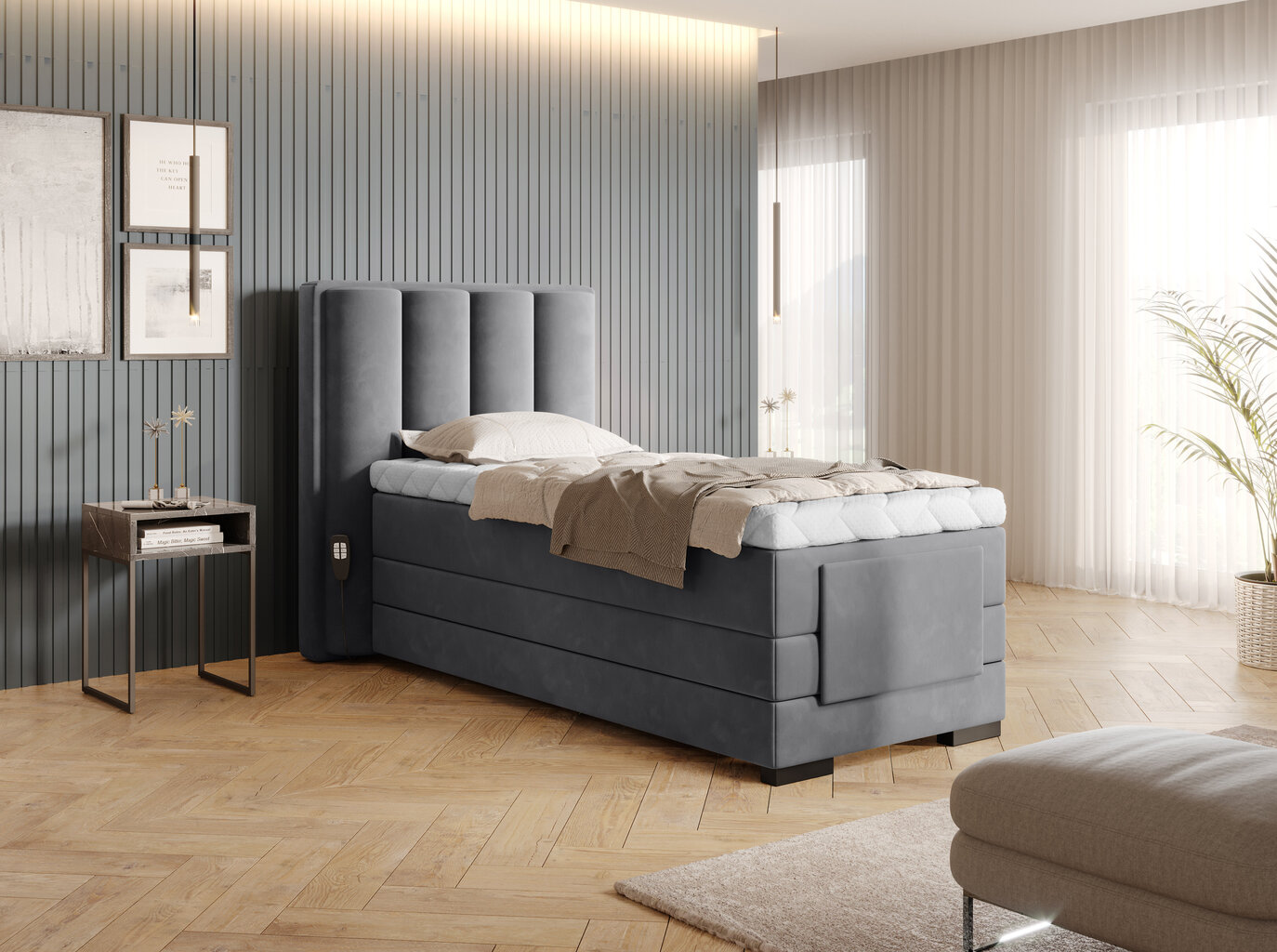 Sänky NORE Veros, 90x200 cm, harmaa hinta ja tiedot | Sängyt | hobbyhall.fi