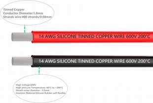 Joustava 5 metrin 14 AWG Silikonikaapeli [2,5 m Musta ja 2,5 m Punainen] Korkean Lämpötilankestävyys, Vahvistettu Päällyste hinta ja tiedot | Kaapelit ja adapterit | hobbyhall.fi