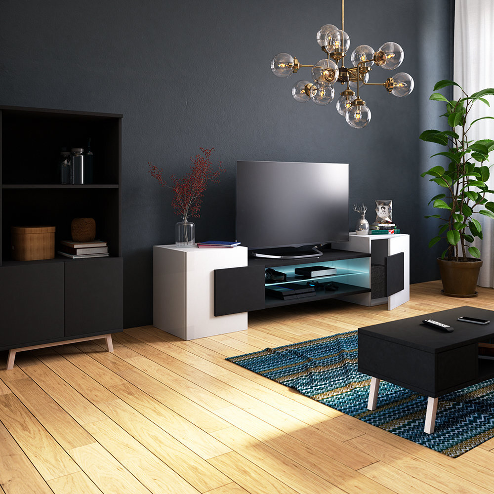 TV-pöytä Charles LED, valkoinen/musta hinta ja tiedot | TV-tasot | hobbyhall.fi