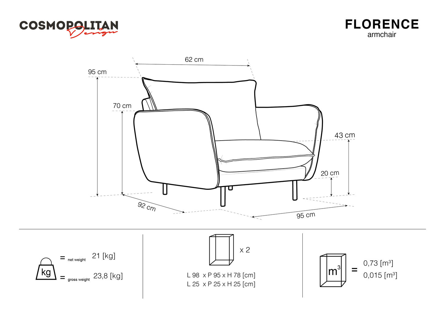 Nojatuoli Cosmopolitan Design Florence, keltainen hinta ja tiedot | Nojatuolit | hobbyhall.fi