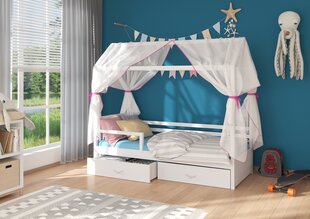 Sänky ADRK Furniture Rose 90x200 cm katto- ja sivusuojalla, valkoinen/vaaleanpunainen hinta ja tiedot | Lastensängyt | hobbyhall.fi