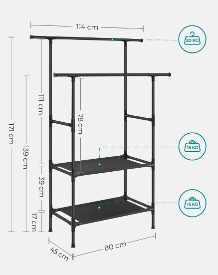 Vaateteline, 112 x 49 x 177 cm, valkoinen hinta ja tiedot | Naulakot | hobbyhall.fi