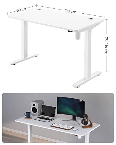 Sähköisesti säädettävä pöytä, 120 x 60 x (73-114) cm, valkoinen hinta ja tiedot | Tietokonepöydät ja työpöydät | hobbyhall.fi