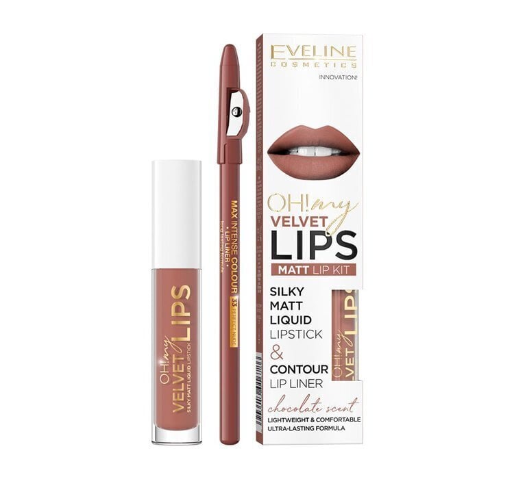 My Velvet Lips Liquid Matt Lip Kit 4,5 ml + huultenrajauskynä 1 kpl 12 Praline Eclair hinta ja tiedot | Huulipunat, huulikiillot ja huulirasvat | hobbyhall.fi