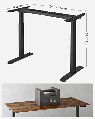 Sähköisesti säädettävä pöytä, 60 x (107,5-175) x (69-115) cm, musta hinta ja tiedot | Tietokonepöydät ja työpöydät | hobbyhall.fi