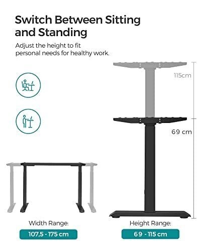 Sähköisesti säädettävä pöytä, 60 x (107,5-175) x (69-115) cm, musta hinta ja tiedot | Tietokonepöydät ja työpöydät | hobbyhall.fi