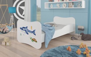 ADRK Furniture Gonzalo Sea Animals -lastensänky, 140 x 70 cm, valkoinen + patja hinta ja tiedot | Lastensängyt | hobbyhall.fi