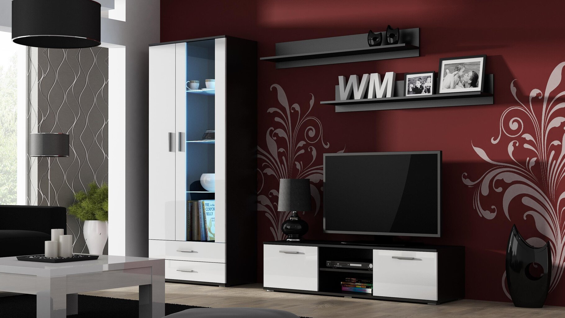 Vitriini Cama Meble Soho S6 2D2S, musta/valkoinen hinta ja tiedot | Vitriinit | hobbyhall.fi