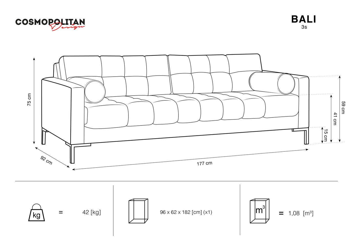 Kolmen istuttava sohva Cosmopolitan Design Bali, keltainen/kulta hinta ja tiedot | Sohvat ja vuodesohvat | hobbyhall.fi