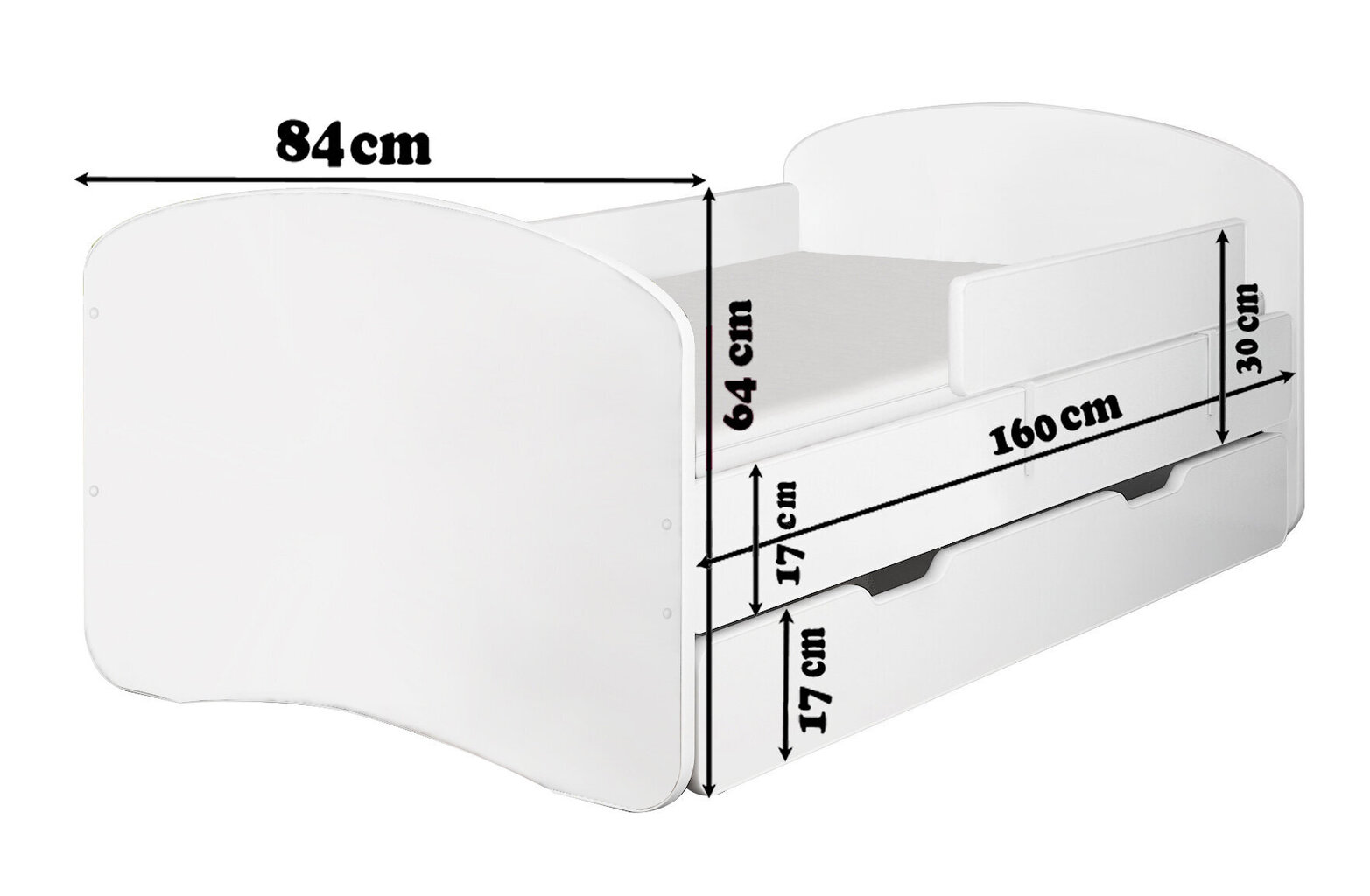 Lastensänky Alex, 80 x 160 cm, valkoinen hinta ja tiedot | Lastensängyt | hobbyhall.fi