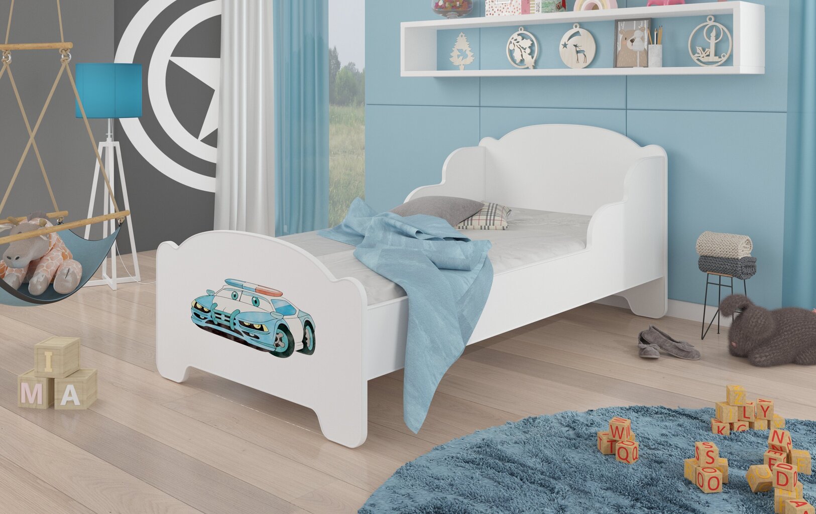 DRK Furniture Amadis Police Car -lastensänky, 160 x 80 cm, valkoinen + patja hinta ja tiedot | Lastensängyt | hobbyhall.fi