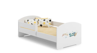 ADRK Furniture Pepe Barrier Plane with a Banner -lastensänky, 140 x 70 cm, valkoinen + patja hinta ja tiedot | Lastensängyt | hobbyhall.fi