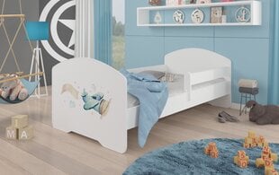 ADRK Furniture Pepe Barrier Plane with a Banner -lastensänky, 140 x 70 cm, valkoinen + patja hinta ja tiedot | Lastensängyt | hobbyhall.fi