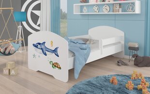 ADRK Furniture Pepe Barrier Sea Animals -lastensänky, 140 x 70 cm, valkoinen + patja hinta ja tiedot | Lastensängyt | hobbyhall.fi