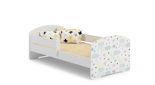 ADRK Furniture Pepe Barrier Galaxy -lastensänky, 140 x 70 cm, valkoinen + patja hinta ja tiedot | Lastensängyt | hobbyhall.fi