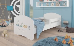 ADRK Furniture Pepe Barrier Dinosaurs -lastensänky, 140 x 70 cm, valkoinen + patja hinta ja tiedot | Lastensängyt | hobbyhall.fi