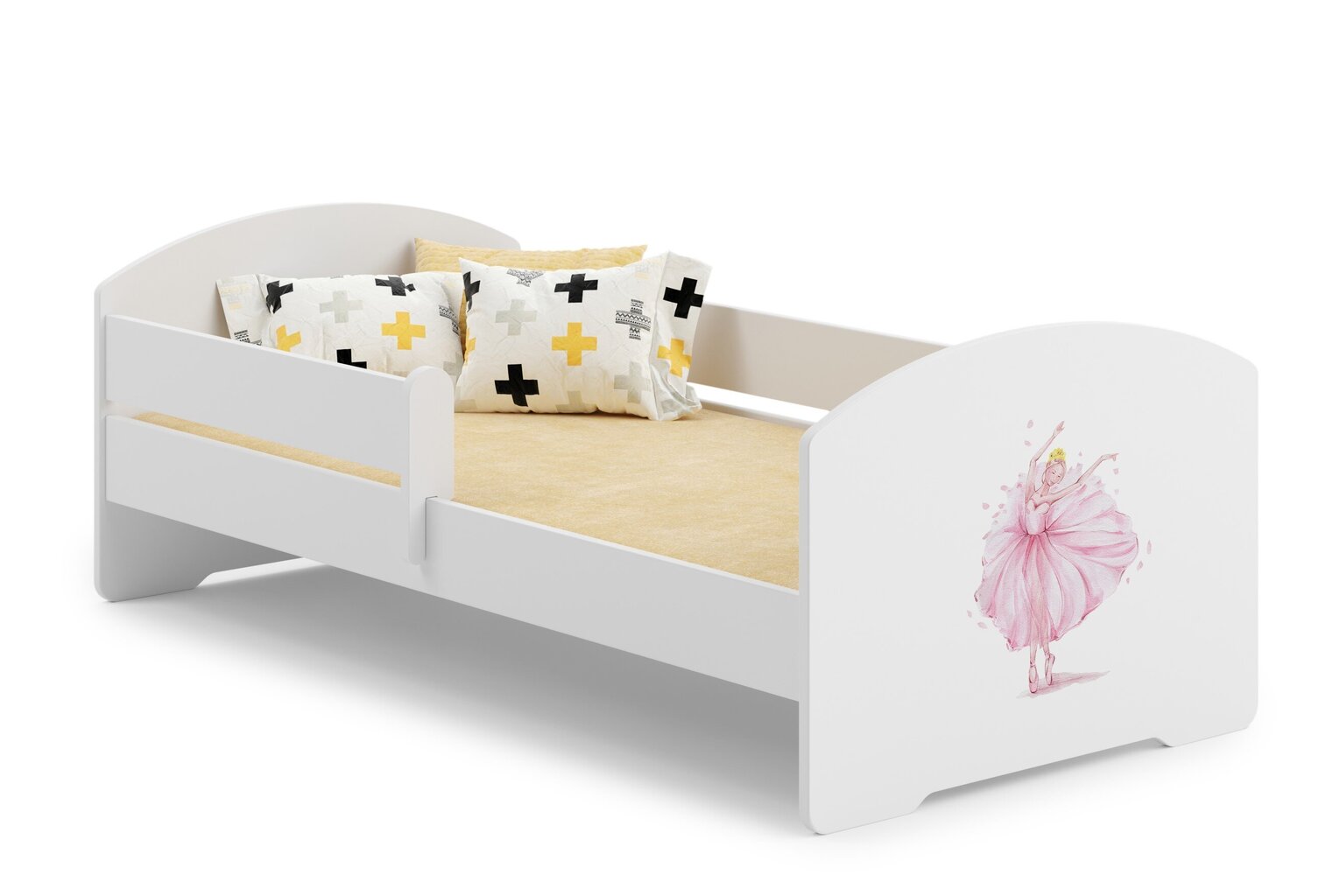 ADRK Furniture Pepe Barrier Ballerina -lastensänky, 140 x 70 cm, valkoinen + patja hinta ja tiedot | Lastensängyt | hobbyhall.fi