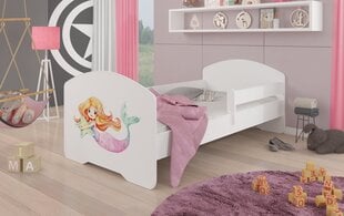 ADRK Furniture Pepe Barrier Mermaid -lastensänky, 160 x 80 cm, valkoinen + patja hinta ja tiedot | Lastensängyt | hobbyhall.fi