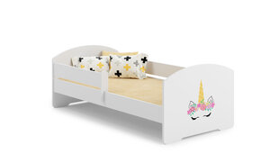 ADRK Furniture Pepe Barrier Unicorn -lastensänky, 160 x 80 cm, valkoinen + patja hinta ja tiedot | Lastensängyt | hobbyhall.fi