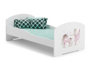 ADRK Furniture Pepe Ballerina with Unicorn -lastensänky, 160 x 80 cm, valkoinen + patja hinta ja tiedot | Lastensängyt | hobbyhall.fi
