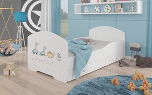 ADRK Furniture Pepe Dinosaurs -lastensänky, 140 x 70 cm, valkoinen + patja + vuodevaatelaatikko hinta ja tiedot | Lastensängyt | hobbyhall.fi
