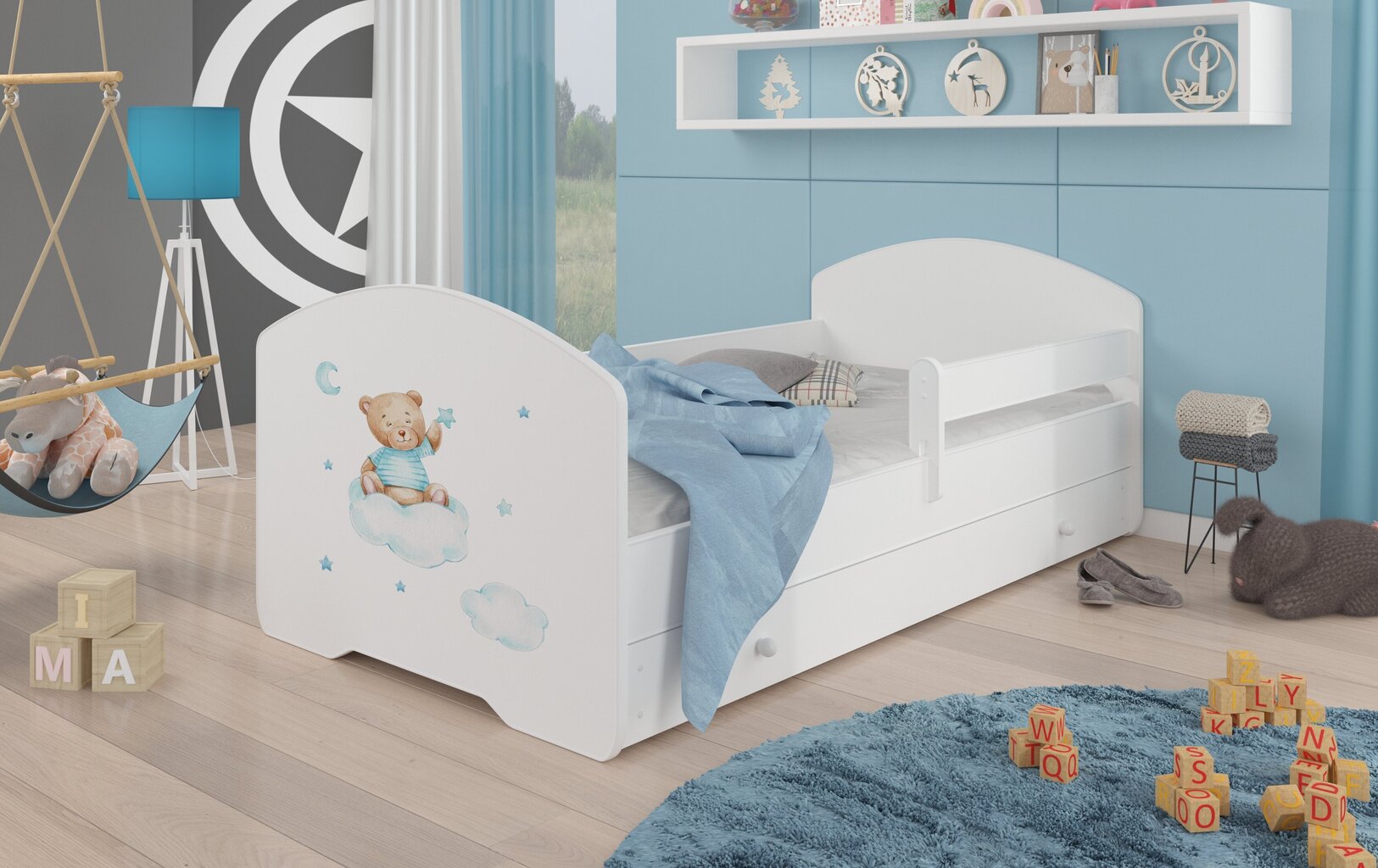 Pepe Barrier Teddy Bear and Cloud -lastensänky, 160 x 80 cm + patja + vuodevaatelaatikko hinta ja tiedot | Lastensängyt | hobbyhall.fi