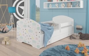 ADRK Furniture Pepe Barrier Galaxy -lastensänky, 140 x 70 cm, valkoinen + patja + vuodevaatelaatikko hinta ja tiedot | Lastensängyt | hobbyhall.fi
