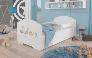 ADRK Furniture Pepe Barrier Dinosaurs -lastensänky, 140 x 70 cm, valkoinen + patja + vuodevaatelaatikko hinta ja tiedot | Lastensängyt | hobbyhall.fi