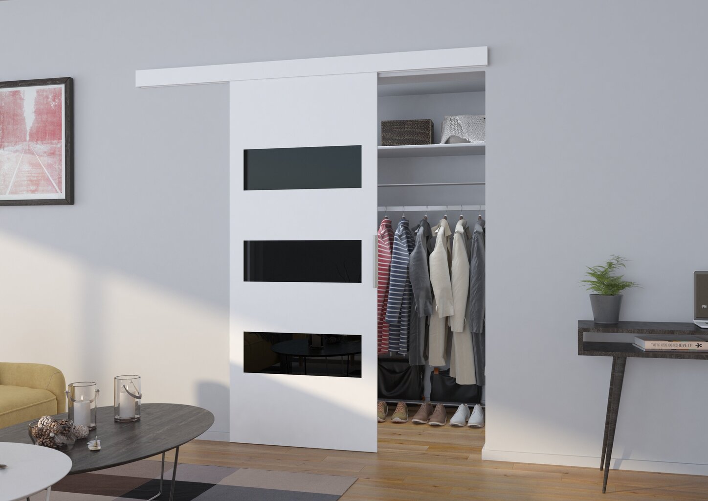 ADRK Furniture Ares 76 -liukuovi, valkoinen hinta ja tiedot | Kaapit | hobbyhall.fi